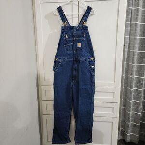 Carhartt Mens Blue Loose Fit Workwear Comfort Dark Denim Bib Overalls 34x28